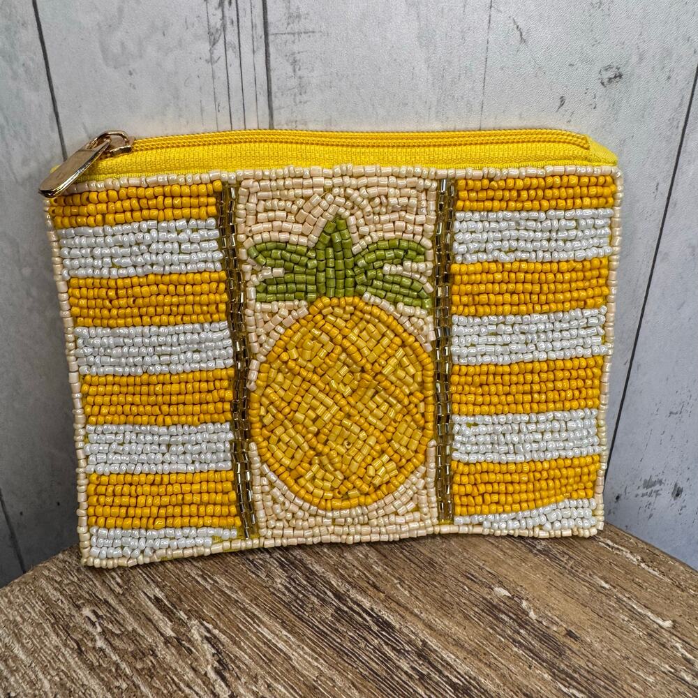 Beaded Yellow Coin Purse Pineapple Summer Cute Womens Travel Pouch NEW FAST SHIP